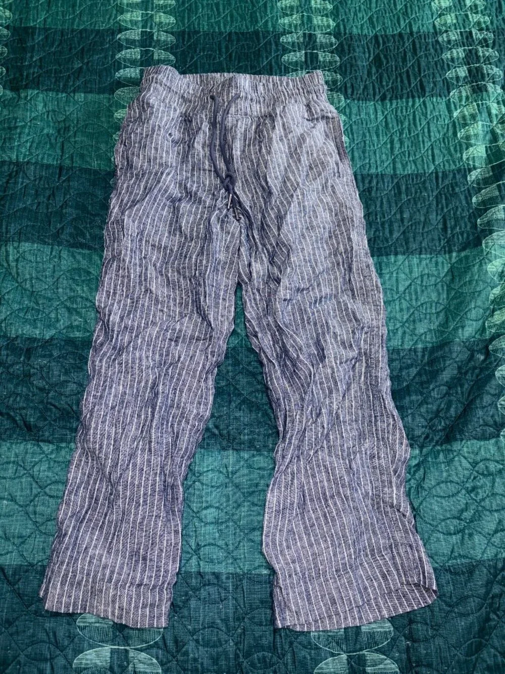 Quince 100% Linen Blue White Pinstripe Drawstring Pants Size S